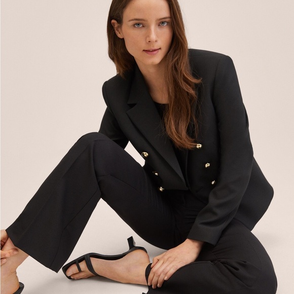 Mango Black Double-Breasted gold button Blazer - Picture 3 of 8